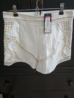 NWT Gianni Bini Sawyer Embroidered Cotton Shorts Sz4 Ivory High Rise Boho
